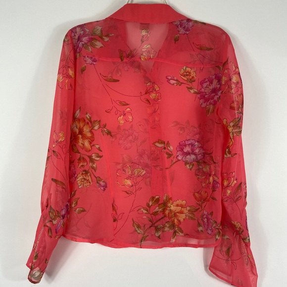 Notations Pink Floral Sheer Button Down stop PL - Picture 5 of 6
